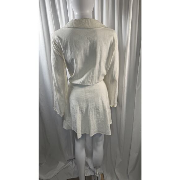 Zara Knotted Linen Blend Shell Sleeves Mini Dress, Cream, Sz: XL, 81-39 - Picture 6 of 16